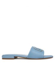 Guess Klapki FLJTAR LEA19 Niebieski. Niebieskie klapki damskie Guess, z aplikacjami, ze skóry, bez obcasa, bez zapięcia. Za 319.99 zł.