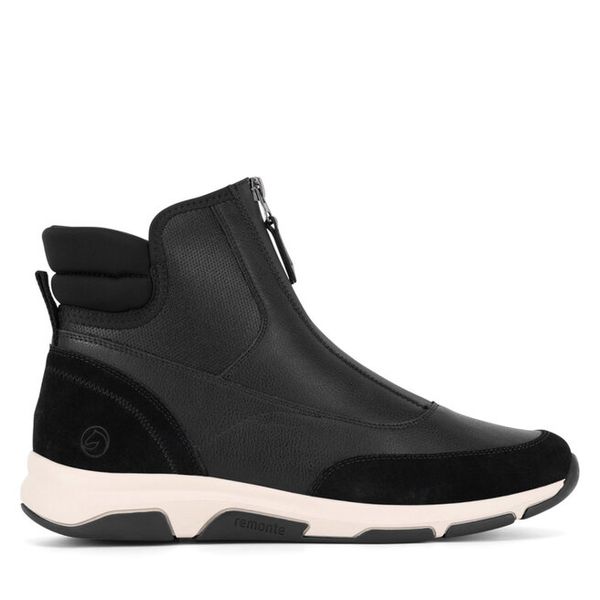 Botki Remonte. Czarne botki damskie Remonte, bez obcasa, na płaskiej podeszwie, bez zapięcia. Za 351.00 zł.