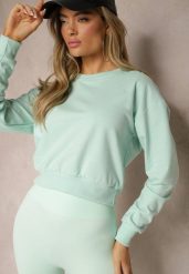 Miętowa Bluza z Bawełną ze Ściągaczami przy Rękawach i w Pasie Alberia. Zielone bluzy damskie Renee, l, bez wzorów, z bawełny, bez kaptura. Za 24.99 zł.