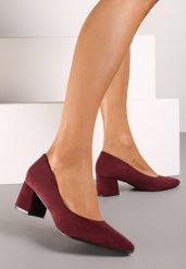 Bordowe Casualowe Czółenka na Słupku z Wkładką ze Skóry Naturalnej Rieris. Czerwone czółenka damskie Renee, bez wzorów, z jeansu, bez obcasa, na obcasie. Za 59.99 zł.