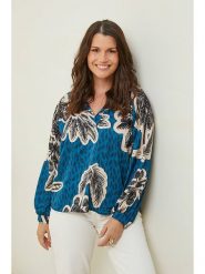 Curvy Lady Bluzka w kolorze niebiesko-beżowym rozmiar: 40/42. Niebieskie bluzki damskie Curvy Lady, bez wzorów, klasyczne, bez kołnierzyka, bez ramiączek. Za 61.89 zł.