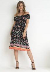 Czarna Rozkloszowana Sukienka Bawełniana Hiszpanka we Wzór Paisley Dottia. Czarne sukienki damskie Born2be, bez wzorów, z bawełny, bez ramiączek. Za 79.99 zł.