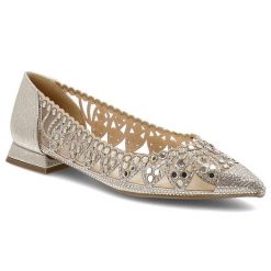 Baleriny damskie S.Barski, cholewka ze skóry ekologicznej z eleganckimi dodatkami na płaskim obcasie, złote, SR61-0104. Żółte sukienki damskie S.BARSKI, bez wzorów, ze skóry ekologicznej, eleganckie, bez ramiączek. Za 199.00 zł.