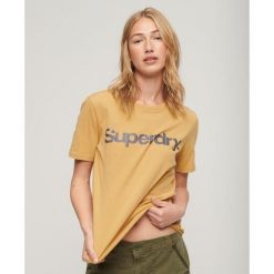 Koszulka z metalicznym logo. Żółte koszulki sportowe damskie Superdry, bez wzorów, z bawełny, bez ramiączek. W wyprzedaży za 140.25 zł.