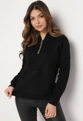 Czarna Bawełniana Bluza z Kapturem Hebesa. Czarne bluzy damskie Born2be, bez wzorów, z bawełny, z kapturem. Za 89.99 zł.