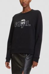 KARL LAGERFELD Czarna bluza damska Ikon z nadrukiem, Rozmiar XS. Czarne bluzy damskie KARL LAGERFELD, uniwersalny, bez wzorów, z bawełny, bez kaptura. W wyprzedaży za 419.99 zł.