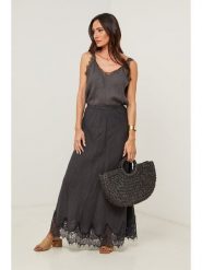 Le Monde du Lin Lniana spódnica w kolorze antracytowym rozmiar: 34/36. Czarne spódnice damskie Le Monde du Lin, bez wzorów, z koronki, maxi. Za 165.99 zł.
