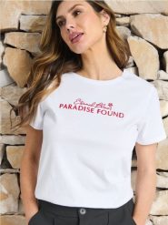 Koszulka z napisem - biały. Białe koszulki damskie Sinsay, l, bez wzorów, z bawełny, bez kołnierzyka, bez ramiączek. Za 25.99 zł.