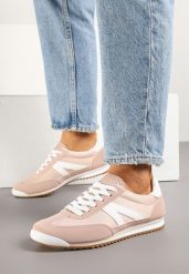Różowe Sneakersy z Geometrycznym Wzorem Clesanna. Czerwone obuwie sportowe damskie Born2be, z jeansu, bez zapięcia. Za 79.99 zł.
