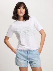Cross Jeans Koszulka w kolorze białym rozmiar: M. Białe bluzki damskie Cross Jeans, m, bez wzorów, z jeansu, bez kołnierzyka, bez ramiączek. Za 57.06 zł.