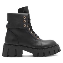 Botki Eva Minge. Czarne botki damskie Eva Minge, bez obcasa, na płaskiej podeszwie, bez zapięcia. Za 599.99 zł.