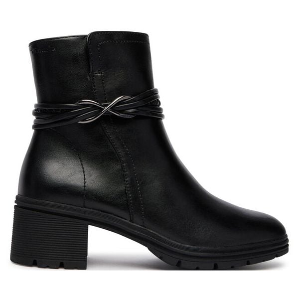 Botki Tamaris. Czarne botki damskie Tamaris, bez obcasa, na słupku, bez zapięcia. Za 499.99 zł.