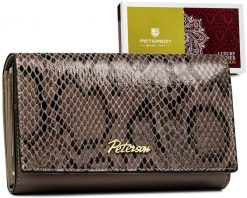Portfel skórzany croco Peterson PTN SM-466 szary. Szare portfele damskie Peterson, z aplikacjami, ze skóry. Za 121.99 zł.