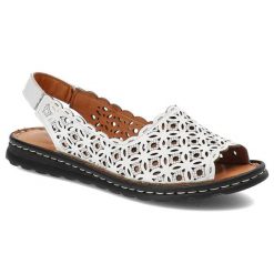 Białe Sandały Artiker Damskie Modne Skórzane Buty. Białe sandały damskie Artiker, w ażurowe wzory, ze skóry, bez obcasa, bez zapięcia. Za 179.00 zł.