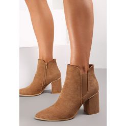 Ciemnobeżowe Botki Tyber. Brązowe botki damskie Renee, przed kolano, bez obcasa, na obcasie, bez zapięcia. Za 149.99 zł.