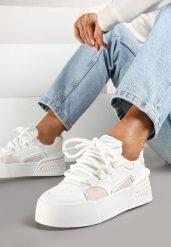 Białe Streetwearowe Sneakersy Trampki na Platformie Danenith. Białe obuwie sportowe damskie Renee, z jeansu, bez zapięcia. Za 99.99 zł.