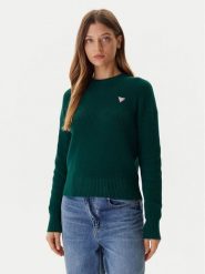 Guess Jeans Sweter W4BR08 Z3HM1 Zielony Regular Fit. Zielone swetry klasyczne damskie Guess Jeans, s, z bawełny, bez kołnierzyka. Za 259.99 zł.