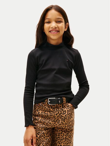 Tommy Hilfiger Bluzka KG0KG08802 S Czarny Regular Fit. Czarne bluzki i koszule dziewczęce Tommy Hilfiger, bez wzorów, z bawełny, bez kołnierzyka, bez ramiączek. Za 89.99 zł.