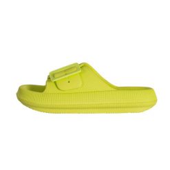 Wielokolorowe klapki Softee Hook. Żółte klapki damskie Softee, bez wzorów, z materiału, bez obcasa, bez zapięcia. Za 145.99 zł.