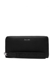 Calvin Klein Portfel Webbing Strap Long Zip Around LV04F1174G Czarny. Czarne portfele damskie Calvin Klein, bez wzorów, ze skóry. Za 289.99 zł.