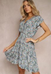 Niebieska Sukienka z Bawełny w Kwiaty z Gumką w Talii Gomalia. Niebieskie sukienki damskie Renee, bez wzorów, z bawełny, bez ramiączek. Za 49.99 zł.