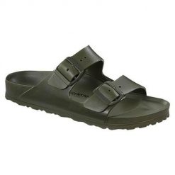 Klapki damskie Birkenstock Arizona Birkoflor. Czarne klapki damskie Birkenstock, bez wzorów, z materiału, bez obcasa, bez zapięcia. Za 356.00 zł.