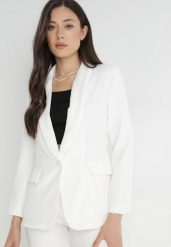 Biała Marynarka Achon. Białe marynarki i żakiety damskie Born2be, l, bez wzorów, z tkaniny, eleganckie. Za 109.99 zł.