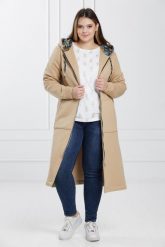 Beżowy dresowy płaszcz bluza Florentina z rozporkami i kapturem PLUS SIZE. Brązowe bluzy damskie Moda Size Plus Iwanek, na wiosnę, plus size, bez wzorów, z bawełny. W wyprzedaży za 149.90 zł.