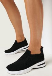 Czarne Płaskie Buty Sportowe z Elastyczną Cholewką przed Kostkę Atale. Czarne obuwie sportowe casual damskie Born2be, bez zapięcia. Za 54.99 zł.