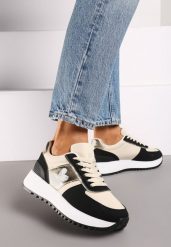 Czarne Sneakersy z Naszywką Serduszka i Piankową Platformą Timera. Czarne obuwie sportowe damskie Renee, z materiału, bez zapięcia. Za 89.99 zł.