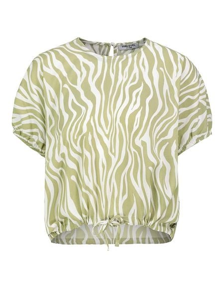 Sublevel Bluzka w kolorze zielono-białym rozmiar: L. Zielone bluzki damskie Sublevel, l, bez wzorów, z wiskozy, klasyczne, bez kołnierzyka, bez ramiączek. Za 48.39 zł.