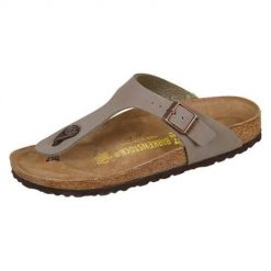 Klapki damskie Birkenstock Gizeh Stone Birkoflor. Niebieskie klapki damskie Birkenstock, bez wzorów, z materiału, bez obcasa, bez zapięcia. Za 369.00 zł.