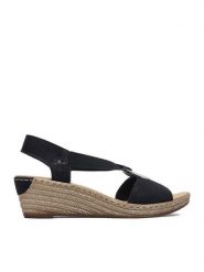 Rieker Sandały CEO-624H6-00 Czarny. Czarne sandały damskie Rieker, bez wzorów, ze skóry, bez obcasa, na koturnie, bez zapięcia. Za 299.99 zł.