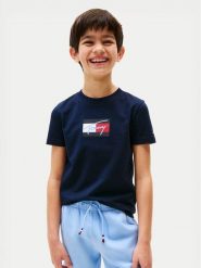 Tommy Hilfiger T-Shirt Script Flag KB0KB09725 Granatowy Regular Fit. Niebieskie t-shirty i koszulki chłopięce Tommy Hilfiger, bez wzorów, z bawełny, bez kołnierzyka, bez ramiączek. Za 69.99 zł.
