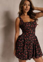 Czarna Sukienka na Ramiączkach o Kwiatowym Wzorze z Kwadratowym Dekoltem i Ramiączkami Belifea. Czarne sukienki damskie Renee, bez wzorów, eleganckie, bez ramiączek. W wyprzedaży za 111.99 zł.