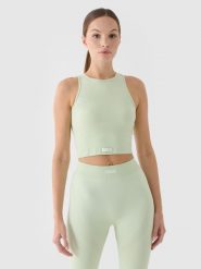 4F Crop top treningowy slim szybkoschnący damski - turkusowy XS/S. Niebieskie koszulki sportowe damskie 4F, s, bez wzorów, z dzianiny, bez ramiączek, na fitness i siłownię. W wyprzedaży za 39.99 zł.