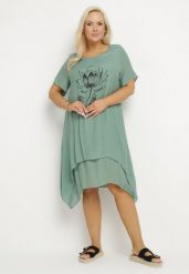 Jasnozielona Sukienka z Bawełny i kwiatowym Motywem Vareldi. Zielone sukienki damskie Born2be, z aplikacjami, z bawełny, eleganckie, bez ramiączek. Za 89.99 zł.