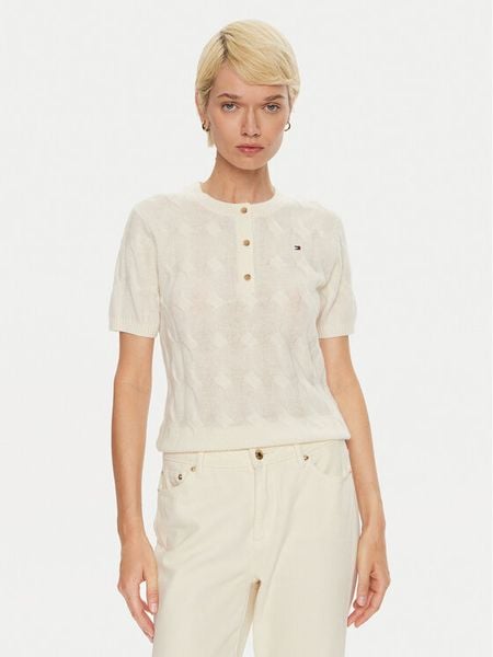 Tommy Hilfiger Sweter WW0WW43504 Écru Regular Fit. Swetry klasyczne damskie Tommy Hilfiger, s, z wełny, bez kołnierzyka. Za 309.99 zł.