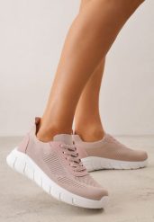 Różowe Dzianinowe Sneakersy na Grubej Podeszwie ze Żłobieniami Enolora. Czerwone obuwie sportowe damskie Born2be, z dzianiny, bez zapięcia, na fitness i siłownię. Za 79.99 zł.