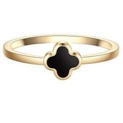 Glanzstücke München Pierscionek koniczyna ze stali nierdzewnej w zlocie z agatem Pierścionki 1 ct Damski. Czarne pierścionki damskie Glanzstücke München, z agatem, pozłacane. Za 149.99 zł.