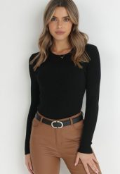 Czarny Sweter z Okrągłym Dekoltem Prążkowany Umame. Czarne swetry klasyczne damskie Born2be, m, z bawełny, bez kołnierzyka. Za 34.99 zł.