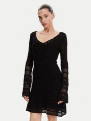 Guess Sukienka dzianinowa W5GK48 Z3E22 Czarny Slim Fit. Czarne sukienki damskie Guess, z aplikacjami, z dzianiny, bez ramiączek. Za 329.99 zł.