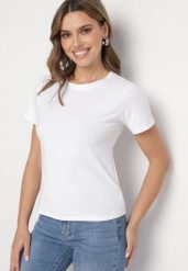 Biały Klasyczny T-shirt z Bawełny Lorali. Białe t-shirty damskie Born2be, s, bez wzorów, z bawełny, bez kołnierzyka. Za 29.99 zł.
