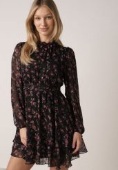 Czarna Rozkloszowana Sukienka w Kwiaty i Kropki z Transparentnymi Rękawami Edinella. Czarne sukienki damskie Born2be, bez wzorów, z poliesteru, bez ramiączek. Za 139.99 zł.