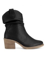 Rieker Kowbojki Y1284-00 Czarny. Czarne botki damskie Rieker, ze skóry, bez obcasa, na słupku, bez zapięcia. Za 295.99 zł.