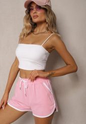 Różowe Szorty Dresowe z Dodatkiem Bawełny High Waist Wykończone Lamówką Mivorina. Czerwone spodenki sportowe damskie Renee, l, bez wzorów, z bawełny, z podwyższonym stanem. Za 29.99 zł.