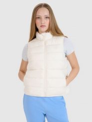 4F Bezrękawnik puchowy z wypełnieniem naturalnym damski - biały M. Białe kamizelki damskie 4F, m, bez wzorów, z dzianiny, bez kaptura. Za 349.99 zł.