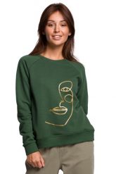 Klasyczna Bluza Dresowa z Nadrukiem - Trawiasta. Zielone bluzy damskie MOE, l, bez wzorów, z bawełny, bez kaptura. Za 219.90 zł.