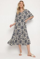 Niebieska Sukienka z Bawełną w Abstrakcyjny Wzór Filindela. Niebieskie sukienki damskie Born2be, z aplikacjami, z bawełny, eleganckie, bez ramiączek. W wyprzedaży za 46.74 zł.