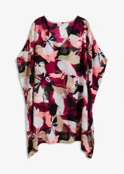 Tunika plażowa oversize. Fioletowe tuniki damskie bonprix, na plażę, bez wzorów, eleganckie, bez kołnierzyka, bez ramiączek. Za 69.99 zł.